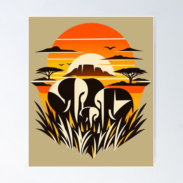 Item preview, Elephant Family Safari Sunset - African Wildlife Vintage Retro designed and sold by JonelCrafts.