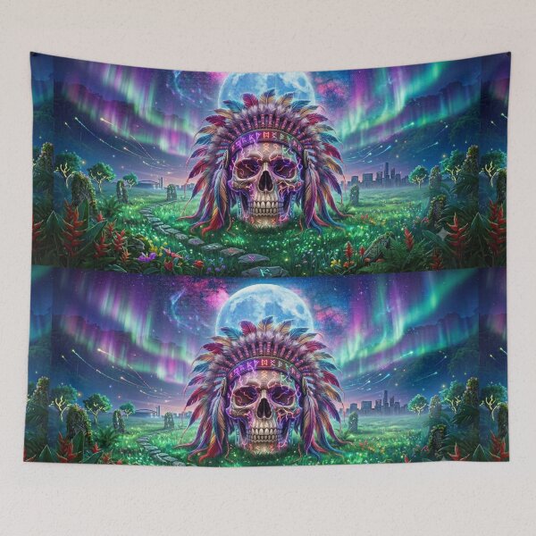 Item preview, Cosmic Skull Native American Headdress Aurora Borealis designed and sold by DWolf04.