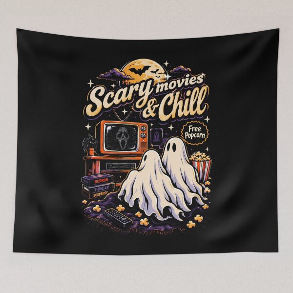 Item preview, Ghosts enjoying scary movies and popcorn halloween designed and sold by rafaeltto.