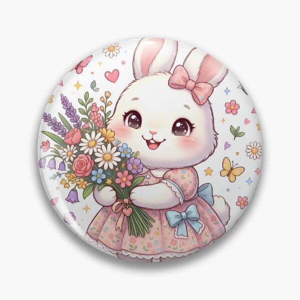 Item preview, Cute Kawaii Bunny with Flower Bouquet – Floral Rabbit designed and sold by By Inora.