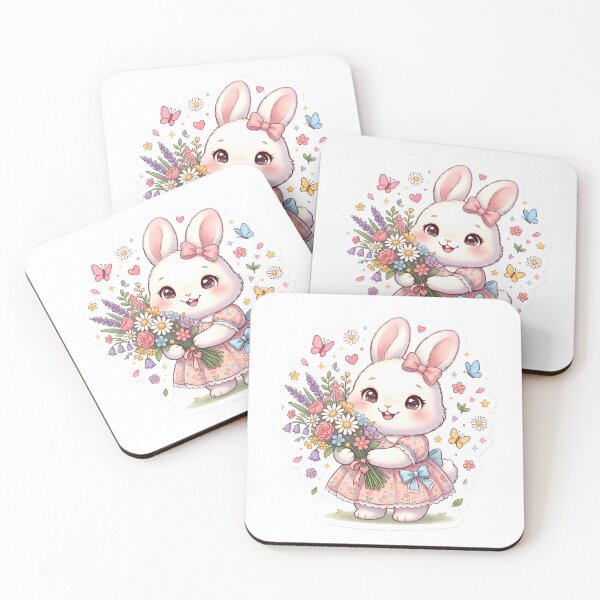 Item preview, Cute Kawaii Bunny with Flower Bouquet – Floral Rabbit designed and sold by By Inora.