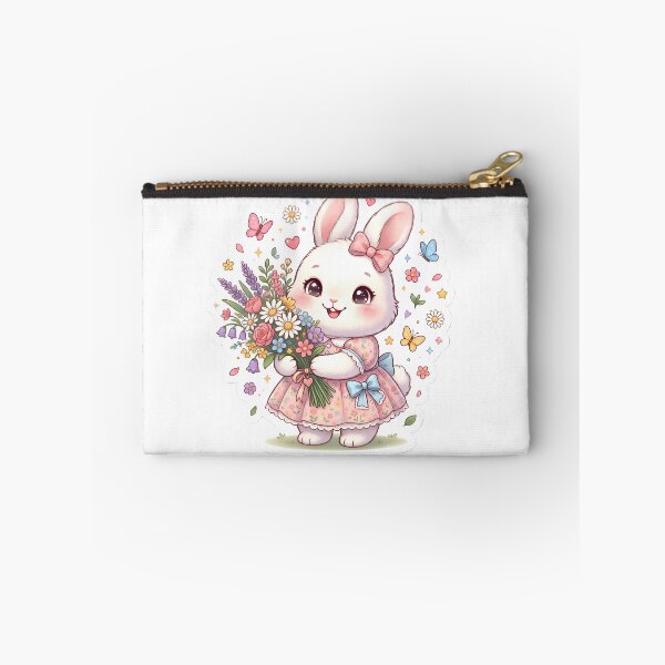 Item preview, Cute Kawaii Bunny with Flower Bouquet – Floral Rabbit designed and sold by By Inora.