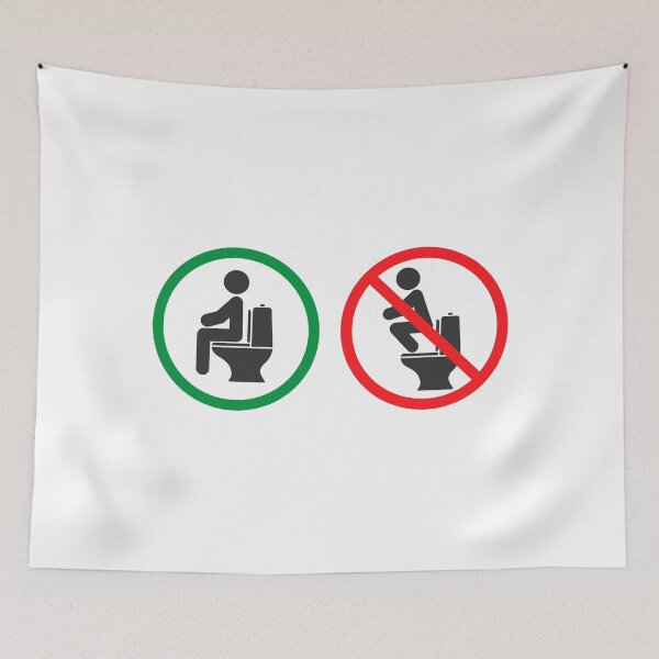 Item preview, Proper Toilet Sitting Position Bathroom Etiquette Sign designed and sold by VectorForge Studio.