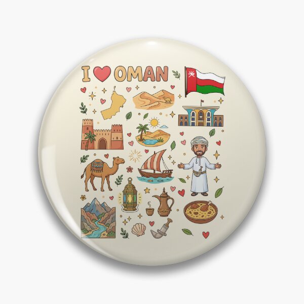 Item preview, I Love Oman Cute Cultural Doodles & Iconic Landmarks أنا أحب عمان - توثيق فني لأبرز المعالم والتراث العماني designed and sold by mashmosh.