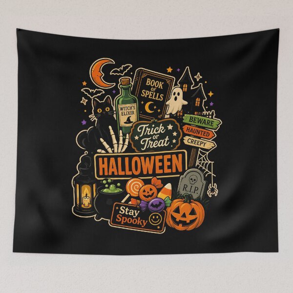 Item preview, Spooky Halloween Vibes with Cats and Pumpkins designed and sold by rafaeltto.