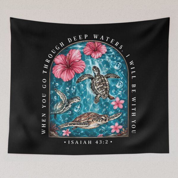 Item preview, When You Go Through Deep Waters Retro Sea Turtle designed and sold by ripgoatclothing.