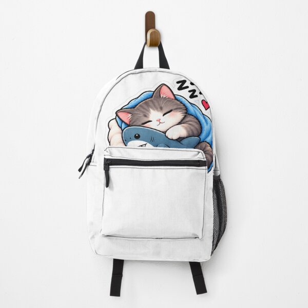 Item preview, Sleepy Cat Hugging Shark Plush – Cute Cozy Cat Sticker designed and sold by Genzfirevibes.