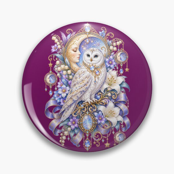 Item preview, Snowy Owl Moon Garden – Celestial Art Nouveau Pattern designed and sold by sunbowjp stadio.