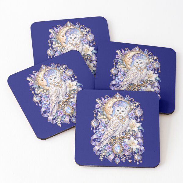 Item preview, Snowy Owl Moon Garden – Celestial Art Nouveau Pattern designed and sold by sunbowjp stadio.