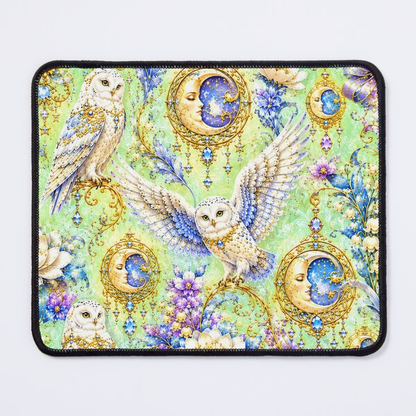 Item preview, Snowy Owl Moon Garden – Celestial Art Nouveau Pattern designed and sold by sunbowjp stadio.