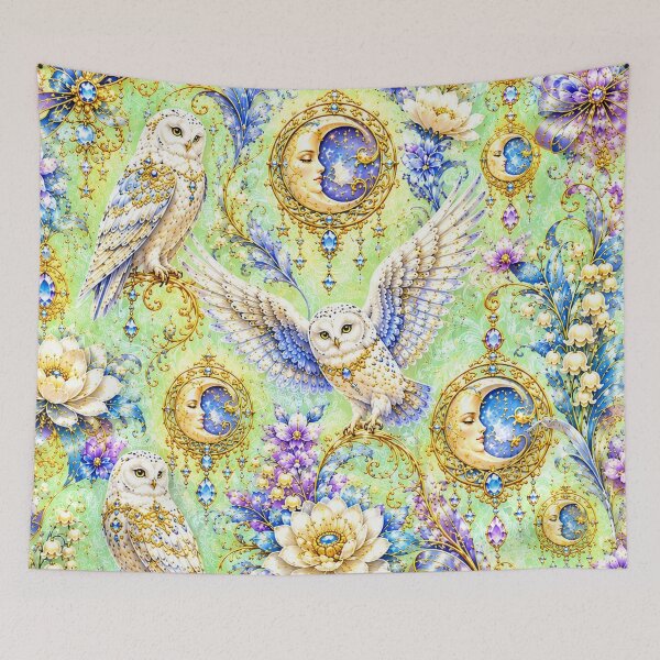 Item preview, Snowy Owl Moon Garden – Celestial Art Nouveau Pattern designed and sold by sunbowjp stadio.