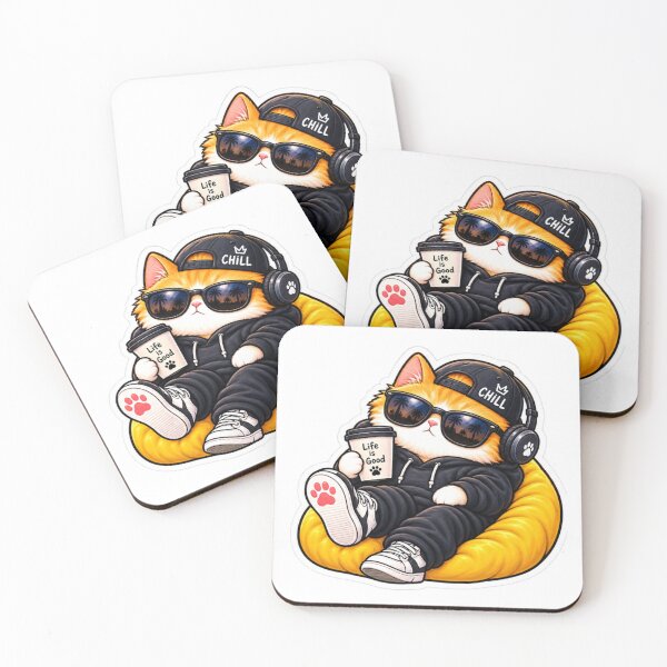 Item preview, Chill Cat Vibes – Cool Cat with Headphones and Coffee designed and sold by Genzfirevibes.