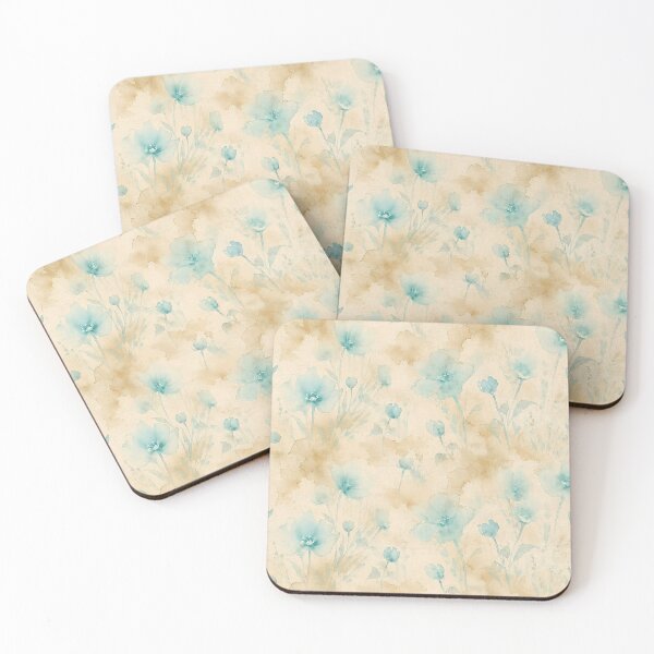 Item preview, Vintage tea stain botanical turquoise florals – Seamless Linen Repeat Pattern designed and sold by RescueHeart10.