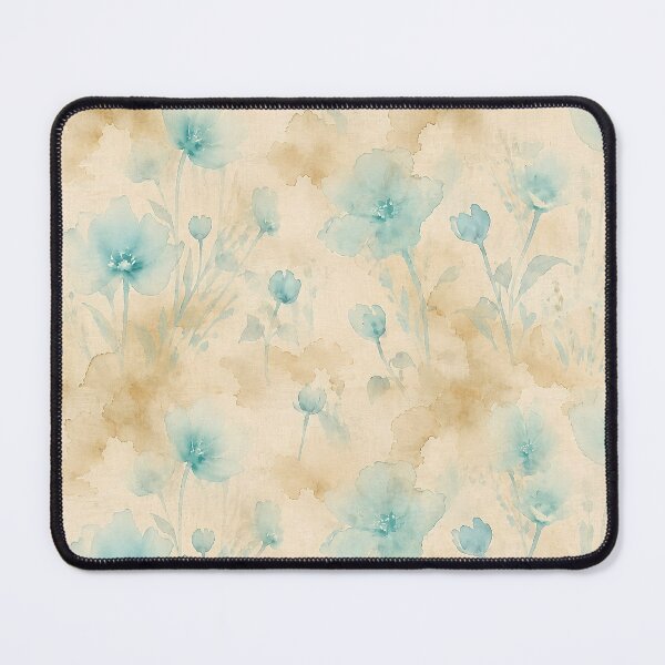 Item preview, Vintage tea stain botanical turquoise florals – Seamless Linen Repeat Pattern designed and sold by RescueHeart10.
