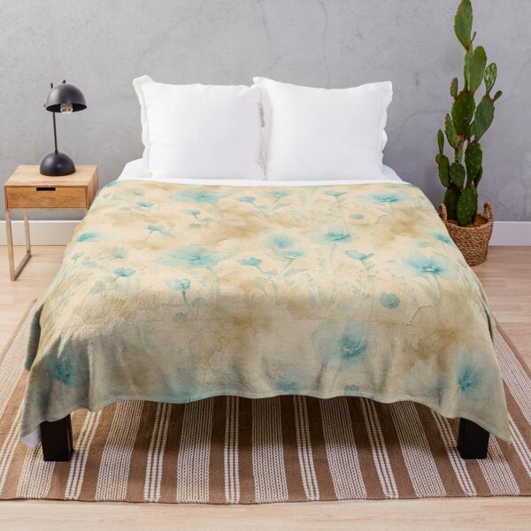 Item preview, Vintage tea stain botanical turquoise florals – Seamless Linen Repeat Pattern designed and sold by RescueHeart10.
