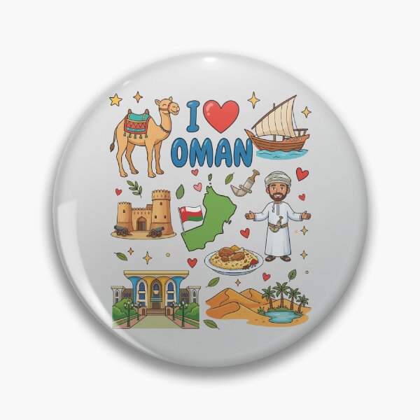 Item preview, Oman Heritage & Landmarks Vibrant Doodle Collage معالم وتراث سلطنة عمان - رسم كرتوني مع خريطة عمان  designed and sold by mashmosh.