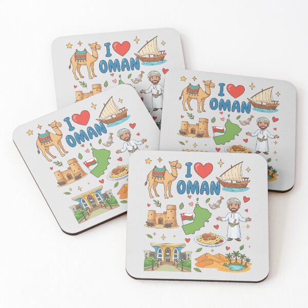 Item preview, Oman Heritage & Landmarks Vibrant Doodle Collage معالم وتراث سلطنة عمان - رسم كرتوني مع خريطة عمان designed and sold by mashmosh.