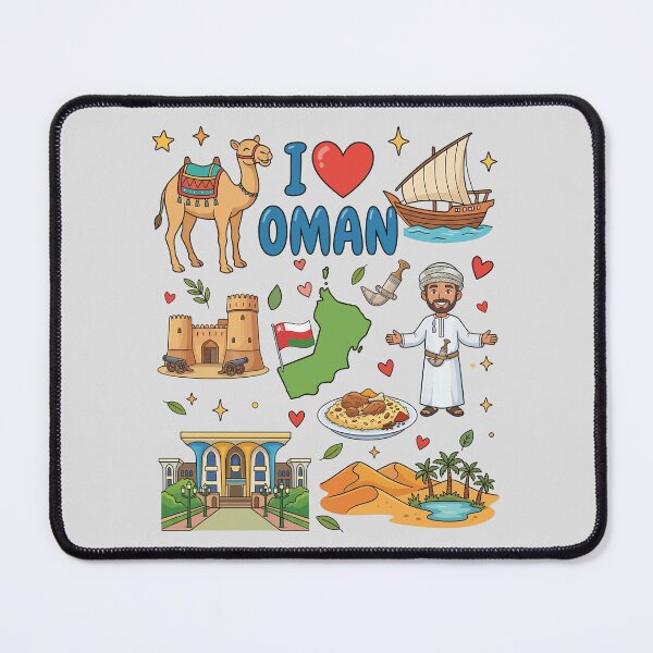 Item preview, Oman Heritage & Landmarks Vibrant Doodle Collage معالم وتراث سلطنة عمان - رسم كرتوني مع خريطة عمان designed and sold by mashmosh.