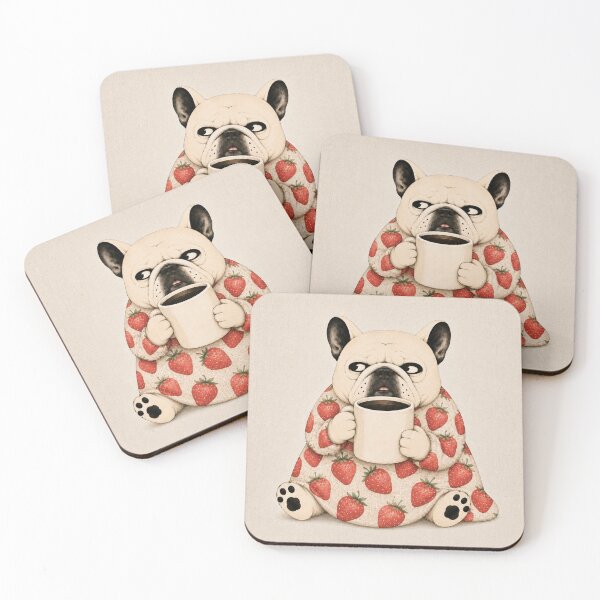 Item preview, Strawberry Frenchie Coffee Morning | Cute French Bulldog Art designed and sold by joycrysstudio.