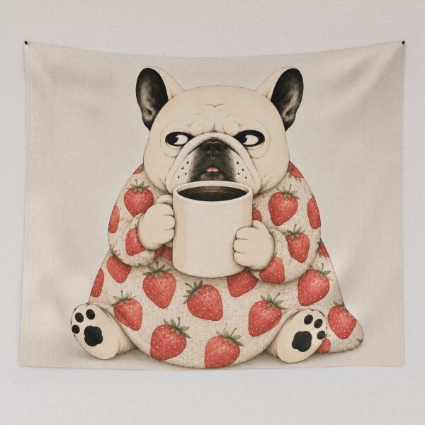 Item preview, Strawberry Frenchie Coffee Morning | Cute French Bulldog Art designed and sold by joycrysstudio.
