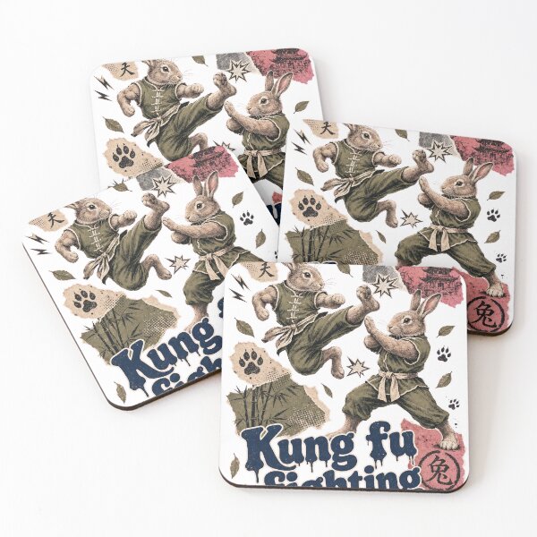 Item preview, Flying Kick Kung Fu Rabbits Vintage Collage T-Shirt Design designed and sold by KIDEnia.