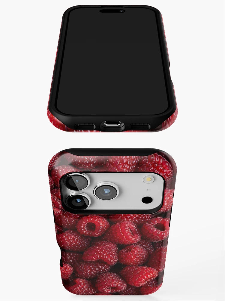 Thumbnail 3 of 4, iPhone Case, Fresh Sweet Ripe Raspberry Fruit Pattern designed and sold by Vaelia.
