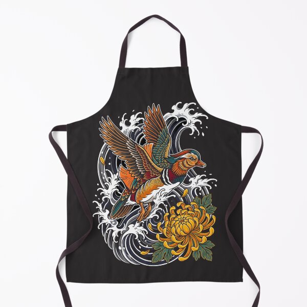 Item preview, Japanese Tattoo Mandarin Duck - Irezumi Wave Chrysanthemum Art designed and sold by SplashTastic.