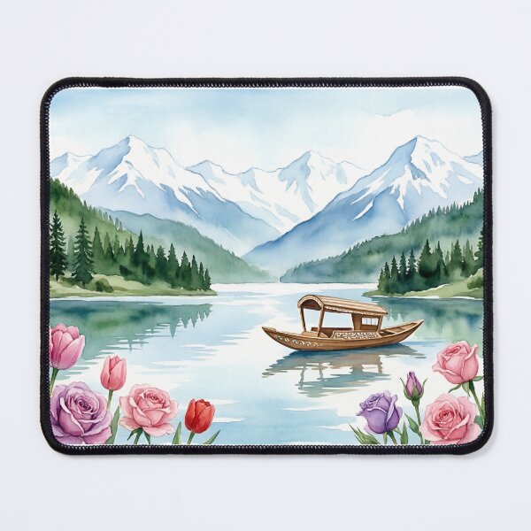 Item preview, Kashmir Dal Lake Houseboat Watercolor | Mountain Nature Landscape designed and sold by ASTROVIA .