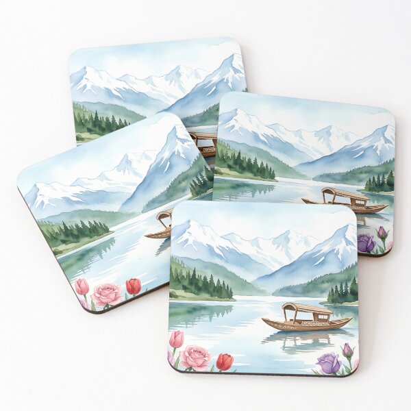 Item preview, Kashmir Dal Lake Houseboat Watercolor | Mountain Nature Landscape designed and sold by ASTROVIA .