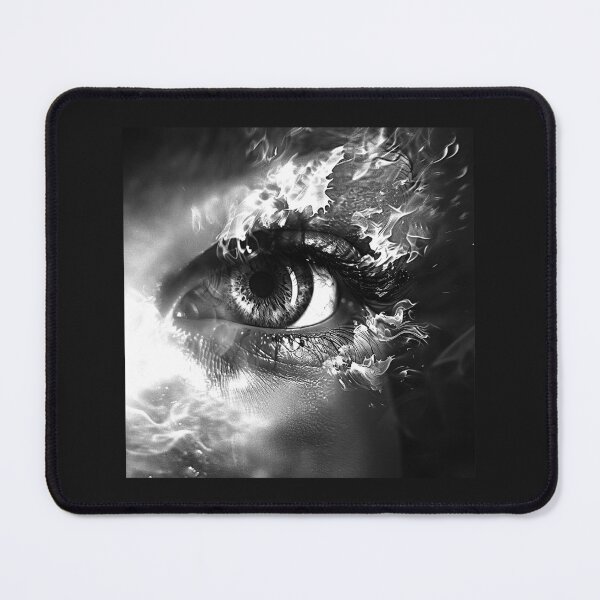 Item preview, Flaming Eye Portrait – Surreal Black and White Fire Art designed and sold by inkoutninja.