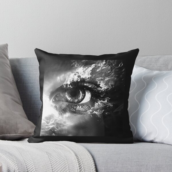 Item preview, Flaming Eye Portrait – Surreal Black and White Fire Art designed and sold by inkoutninja.