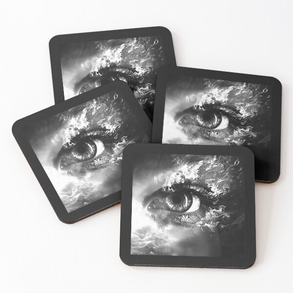 Item preview, Flaming Eye Portrait – Surreal Black and White Fire Art designed and sold by inkoutninja.
