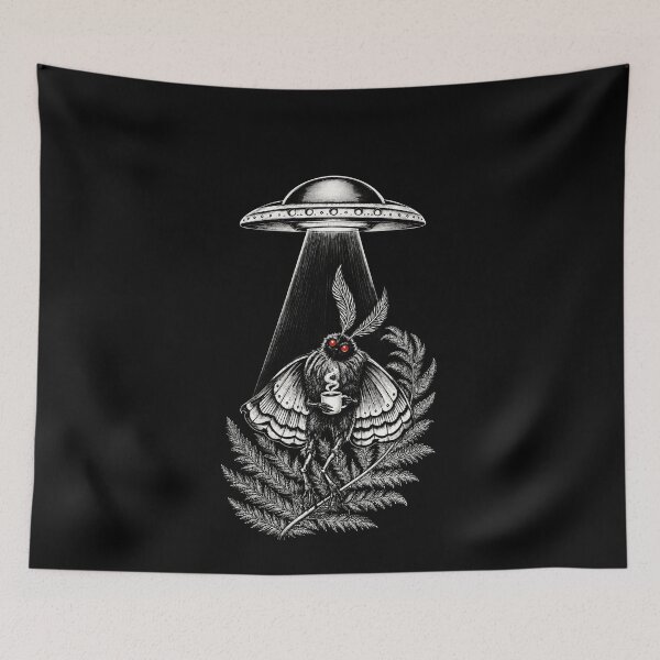 Item preview, Funny UFO Abduction Mothman Holding Coffee Cryptid Art designed and sold by elderberry.