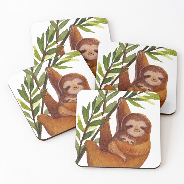 Item preview, sloth mother and baby watercolor designed and sold by introvertarts.