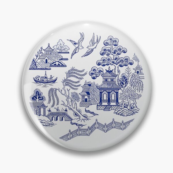 Item preview, Blue Willow Porcelain Landscape - Vintage Chinoiserie Bridge Art designed and sold by SplashTastic.