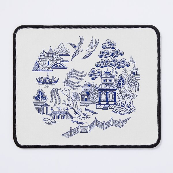 Item preview, Blue Willow Porcelain Landscape - Vintage Chinoiserie Bridge Art designed and sold by SplashTastic.