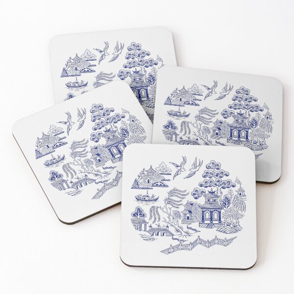 Item preview, Blue Willow Porcelain Landscape - Vintage Chinoiserie Bridge Art designed and sold by SplashTastic.