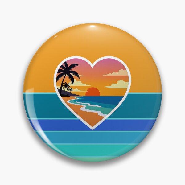 Item preview, Vintage Retro Beach in Heart on Striped Retro Sun Background designed and sold by Beachy.