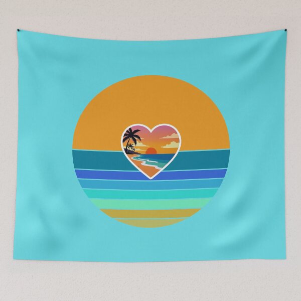 Item preview, Vintage Retro Beach in Heart on Striped Retro Sun Background designed and sold by Beachy.