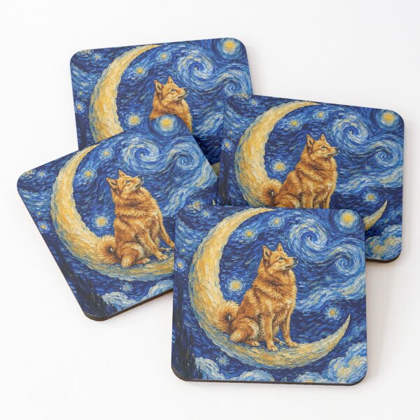 Item preview, Funny Finnish Spitz Starry Night Painting Cute Moon Stars Mom Dad Kids designed and sold by FurryHavenPH.
