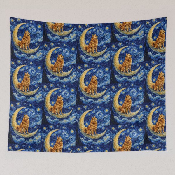 Item preview, Funny Finnish Spitz Starry Night Painting Cute Moon Stars Mom Dad Kids designed and sold by FurryHavenPH.