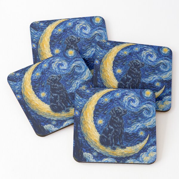 Item preview, Funny Flat Coated Retriever Starry Night Painting Cute Moon Stars Mom Dad Kids designed and sold by FurryHavenPH.