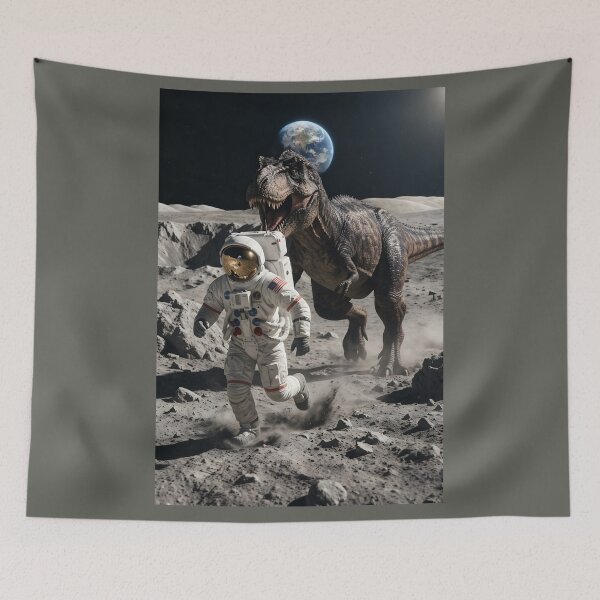 Item preview, NASA astronaut being chased by T-Rex on the moon. designed and sold by WiseBow.
