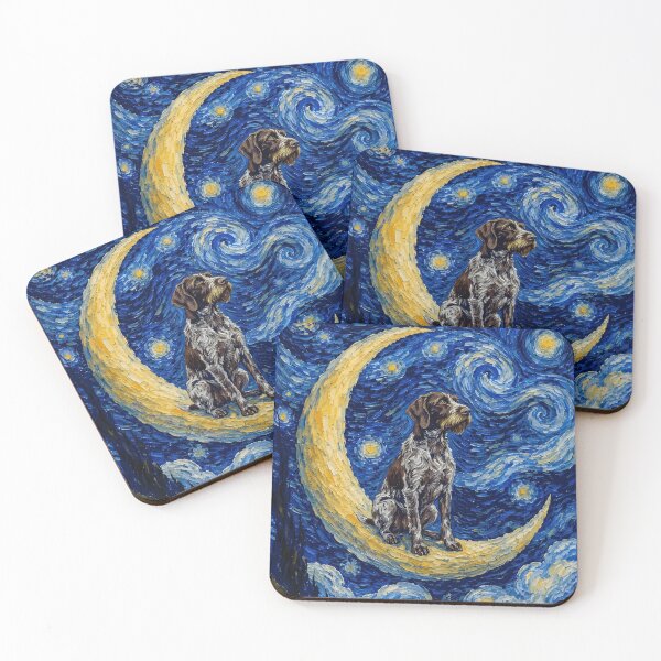 Item preview, Funny German Wirehaired Pointer Starry Night Painting Cute Moon Stars Mom Dad Kids designed and sold by FurryHavenPH.