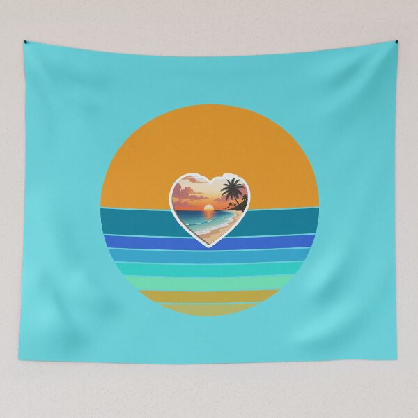 Item preview, Retro Sun Stripes and Beachy Coastal Heart with Vintage Beach designed and sold by Beachy.