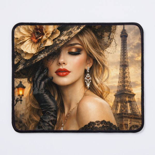 Item preview, Paris Fashion Woman by Eiffel Tower – Vintage Glamour Portrait Art Print designed and sold by Kaleidoscope Print.