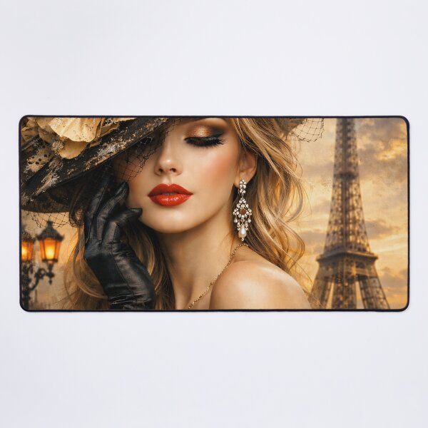 Item preview, Paris Fashion Woman by Eiffel Tower – Vintage Glamour Portrait Art Print designed and sold by Kaleidoscope Print.