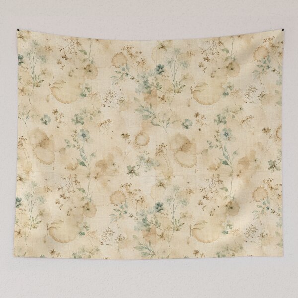 Item preview, Tea Stained Antique Linen Wildflower Botanical Pattern designed and sold by RescueHeart10.