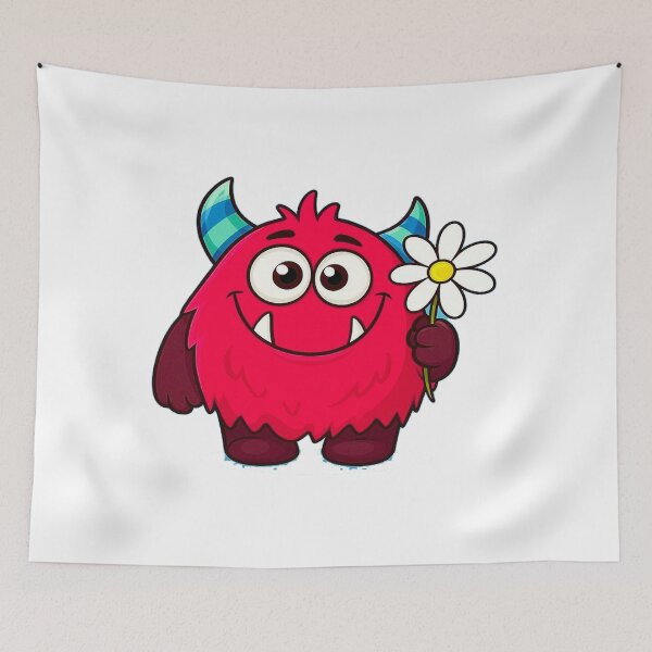 Item preview, Cute Fuzzy Red Monster Holding a Daisy Flower designed and sold by alikencengde12.