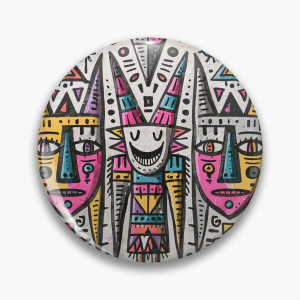 Item preview, Vibrant Tribal Folk Art Abstract Mask Pattern designed and sold by Romgora.